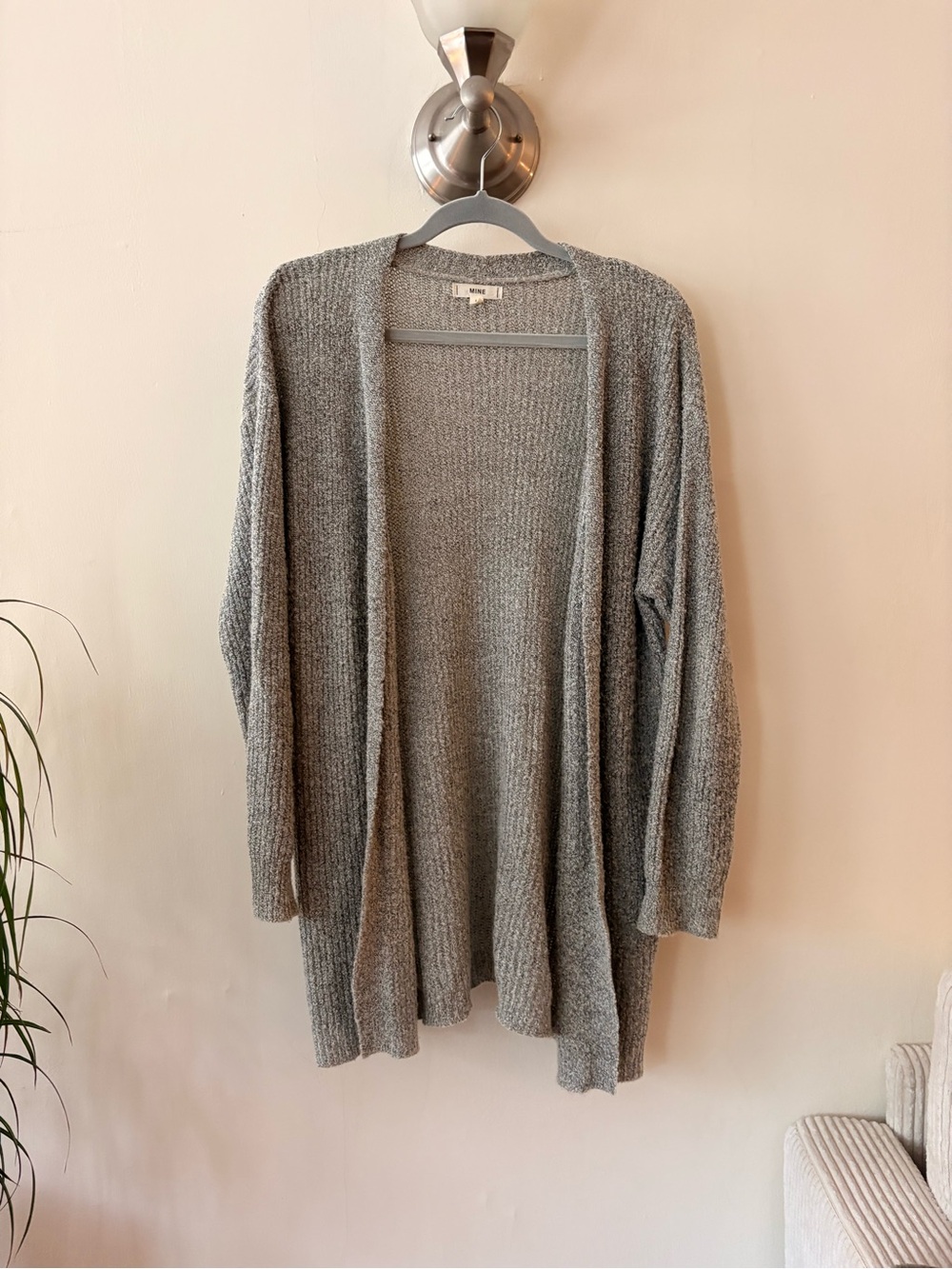 mine Light Gray Open-Front Knit Cardigan